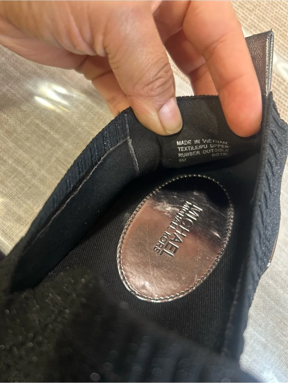 Michael Kors Black Knit Slip-On Sneakers with White Soles